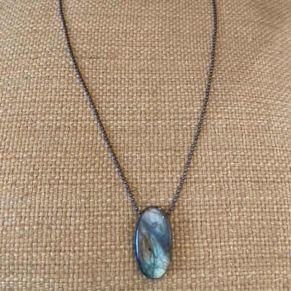 Beautiful Labradorite And Sterling Silver Necklace Vintage Y2K. - Picture 4 of 6
